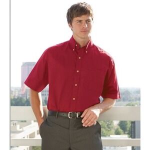 Jonathan Corey Mens XL Short Sleeve Button Down Shirt Burgundy Red‎ Cotton Blend